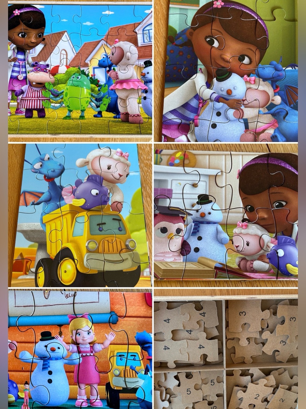 Disney Doc McStuffins Wooden Puzzles (5) with Tray & Storage Box